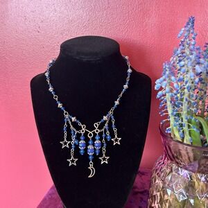 Blue Beaded Celestial Handmade Necklace